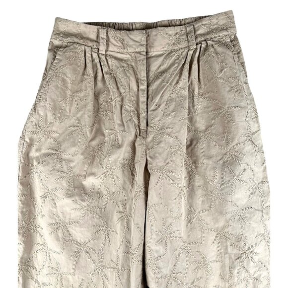 House Of Harlow 1960 Tan Embroidered Cotton Barrel Leg With Elastic Waist US M - Picture 3 of 12